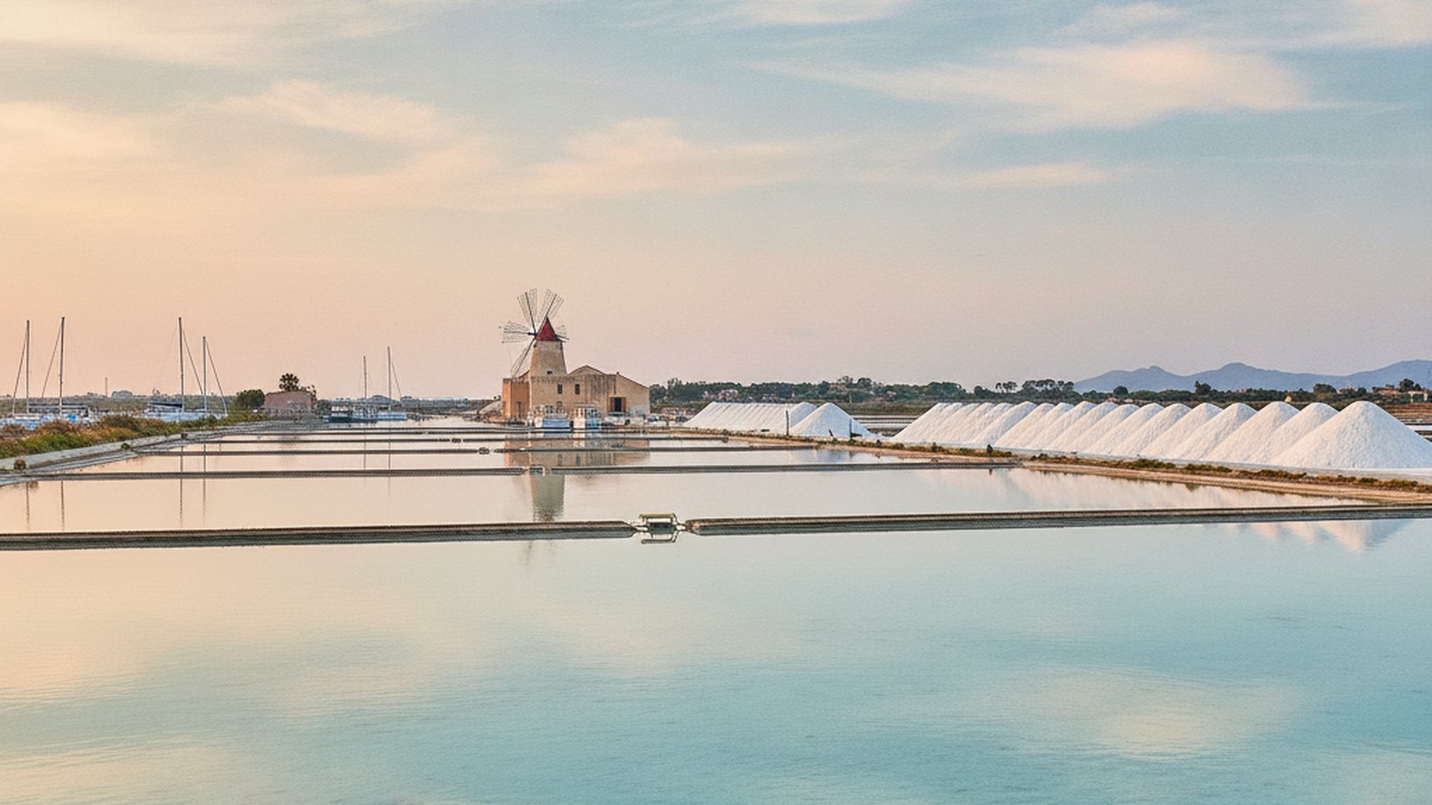 Le saline lungo la Via del Sale con un mulino a vento storico