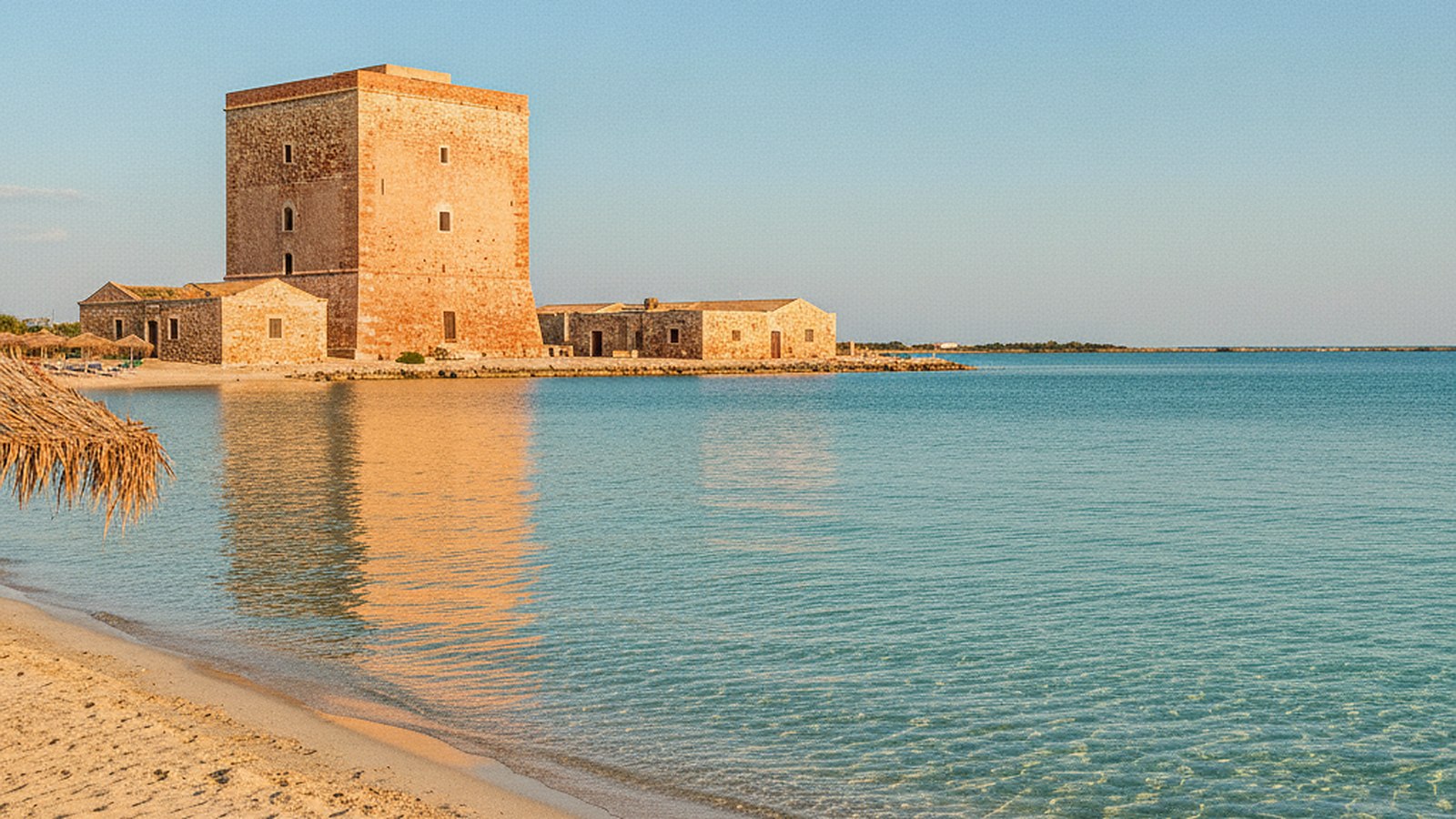 La spiaggia di Torre di San Teodoro: sabbia fine, acque basse e la torre della tonnara